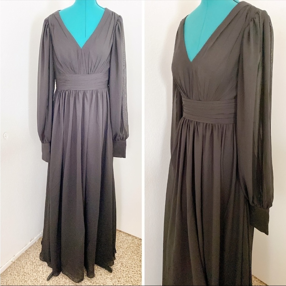 Gothic Victorian Oversized Formal Black Maxi Dress with Long Sleeves M/L